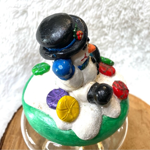 Vintage Hand Painted Ceramic Snowman Cookie Jar Candy Jar - Picture 5 of 8